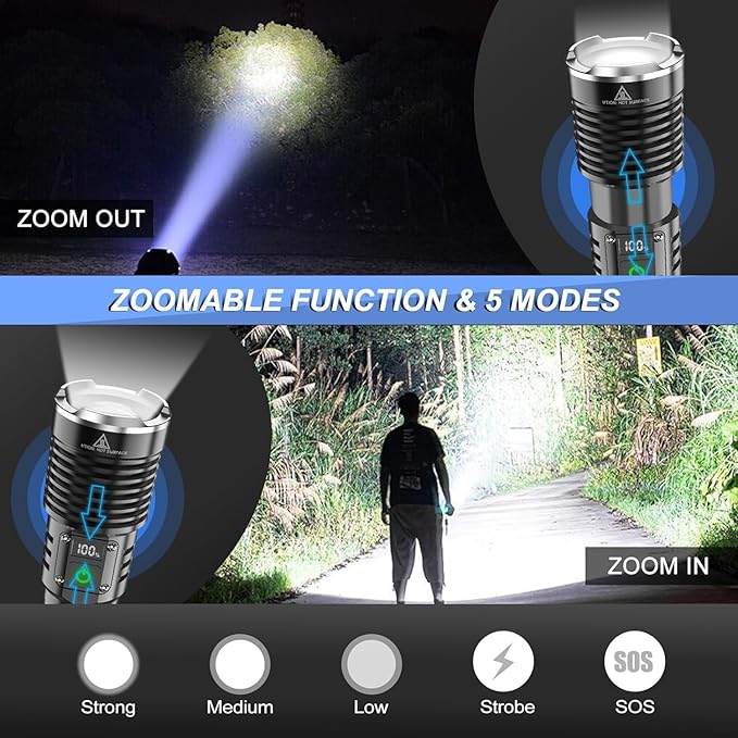 Flashlights High Lumens Rechargeable, 990000 Lumens Super Bright LED Flashlight, Powerful Tactical Flashlights, Brightest Waterproof Zoomable Handheld Flash Light High Powered for Camping Emergencies