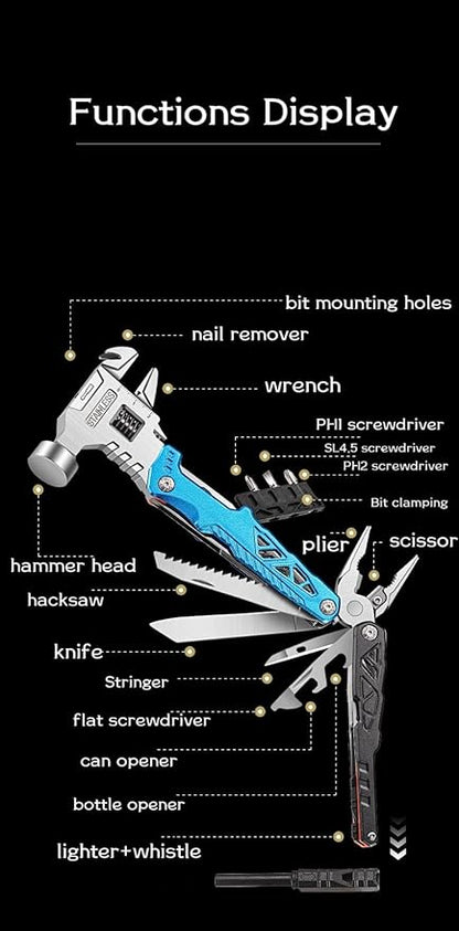 Blue,18-In-1 Multitool,Professional Stainless Steel Multitool Pliers, Alloy Steel Blades Wire Cutters,Bottle Opener,Nylon Sheath,Survival,Camping & Hunting, Father's Day, Dad, Men, Gift