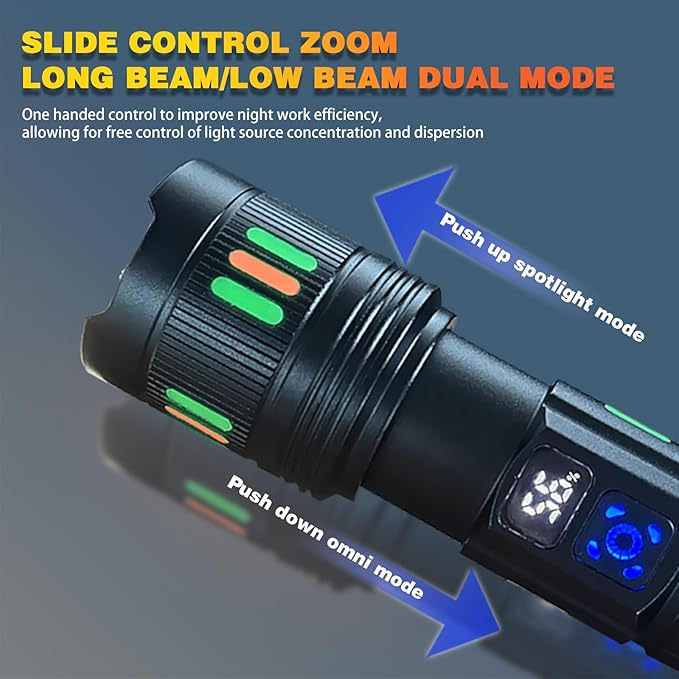 Flashlights Rechargeable High Lumens, Super Bright Flashlight, Adjustable Tactical Flashlight Waterproof Handheld Flash Light LED Flashlight for Emergencies, Camping, Hiking