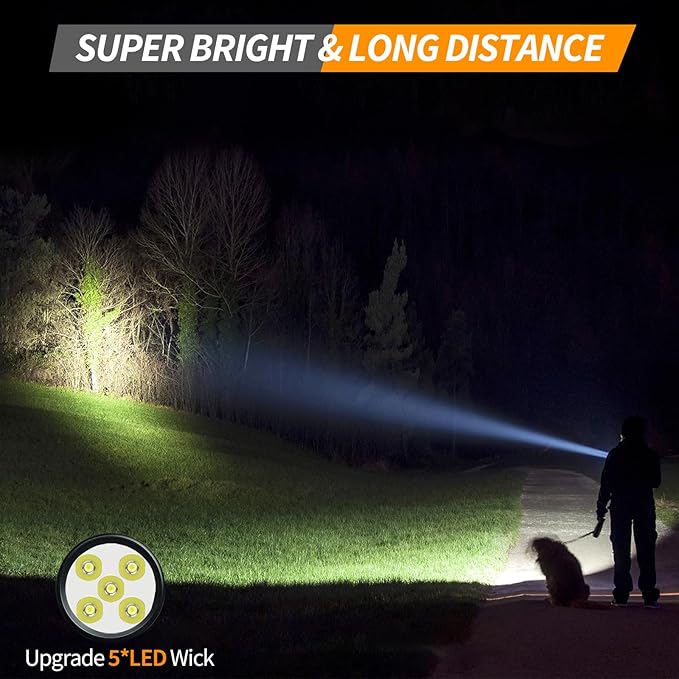 Rechargeable Flashlights High Lumens, Small LED Flashlight 2000 Lumens, EDC Super Bright Flashlight, IP68 Waterproof Flashlights for Camping Hiking Emergencies -Black
