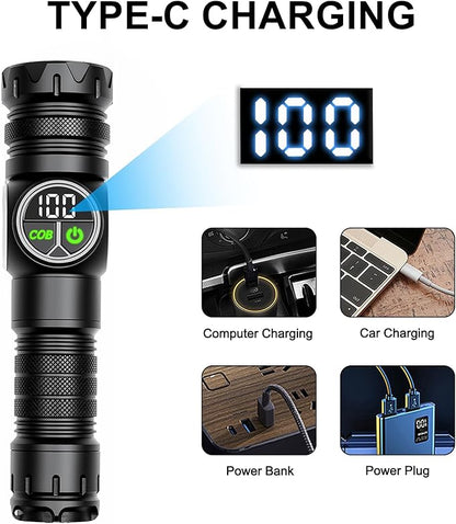 Flashlights High Lumens, Rechargeable Flashlights with COB Sidelight, 3500 Lumen Super Bright Flashlight, Magnetic Flash Light of Digital Power Display, Outdoors