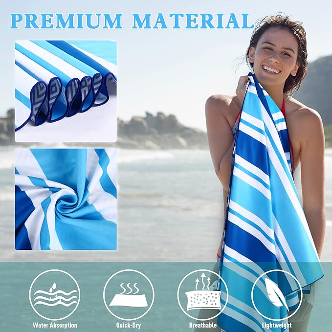 2 Pack Microfiber Beach Towel, Oversized Microfiber Pool Towel 75”x 35”, Sand-Free Beach Towel, Quick Drying Camping Towel, Super Absorbent Bath Towel Blanket, Soft Breathable and Lightweight