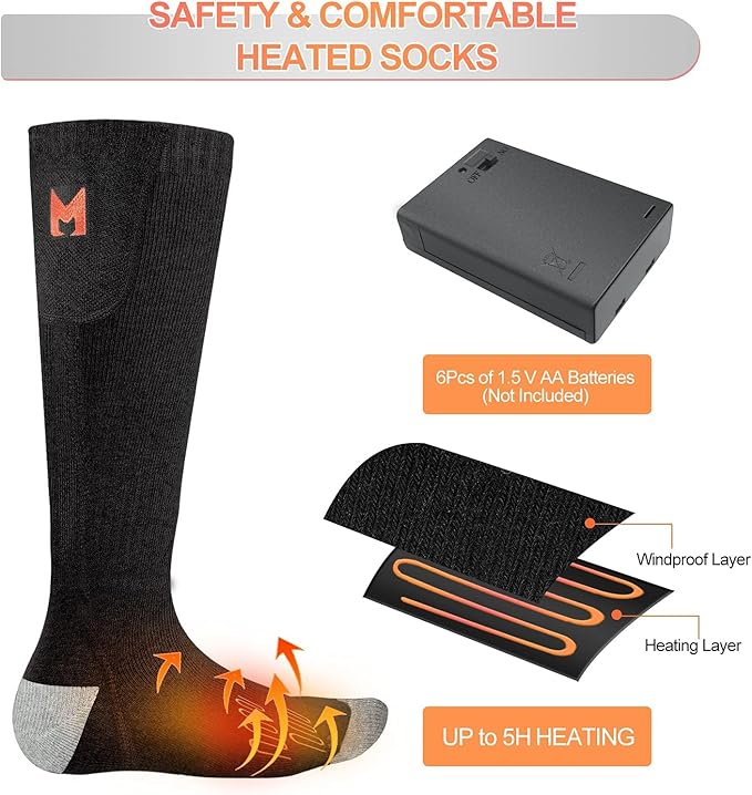 Heated Socks, Electric Heated Socks for Men Women, Battery Heated Socks for Skiing Camping Cycling Hunting Fishing Outdoor Warm Winter
