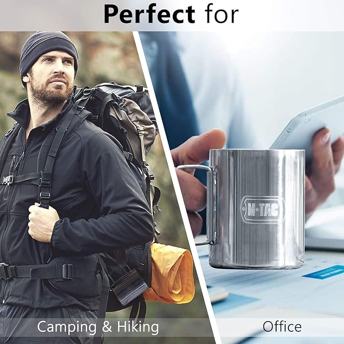 M-Tac 13,6oz Stainless Steel Hiking Mug Travel Coffee Cup with Handle