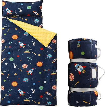 Bunnikins & Clover Toddler Nap Mat with Removable Pillow, Nap Mats for Preschool, Easy Clean Toddler Nap Pad for Kindergarten, Kids Sleeping Bag for Travel Camping