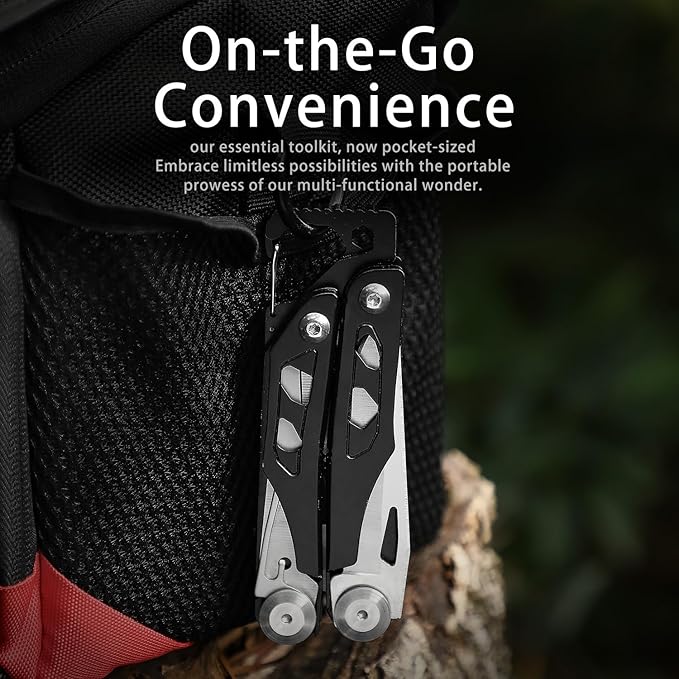 ARES Series 12-P Pocket Size Multitool with Premium Stainless Steel Pliers, Short Dagger，Black Luxury Gift Box