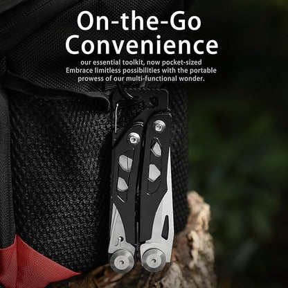 ARES Series 12-P Pocket Size Multitool with Premium Stainless Steel Pliers, Short Dagger，Black Luxury Gift Box