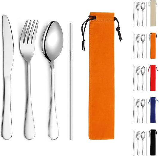 Kyraton Portable Flatware, Reusable Camping Flatware, Bento Box Flatware, Silverware For School/Work/Office/Outdoor, Dishwasher Safe, Set of 4 Pieces