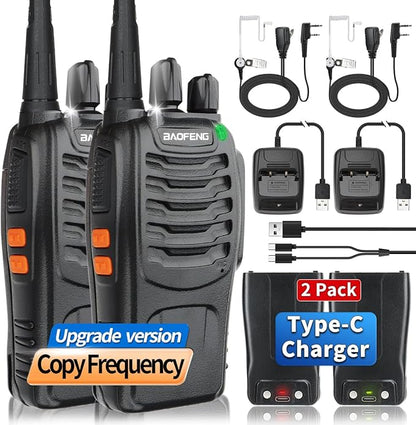 Baofeng Walkie Talkies Long Range for Adults Walkie Talkie with Acoustic Tube Earpiece Rechargeable 2-Way Radios Copy Frequency Handheld Two Way Radio Transceiver Walky Talky with USB Charger