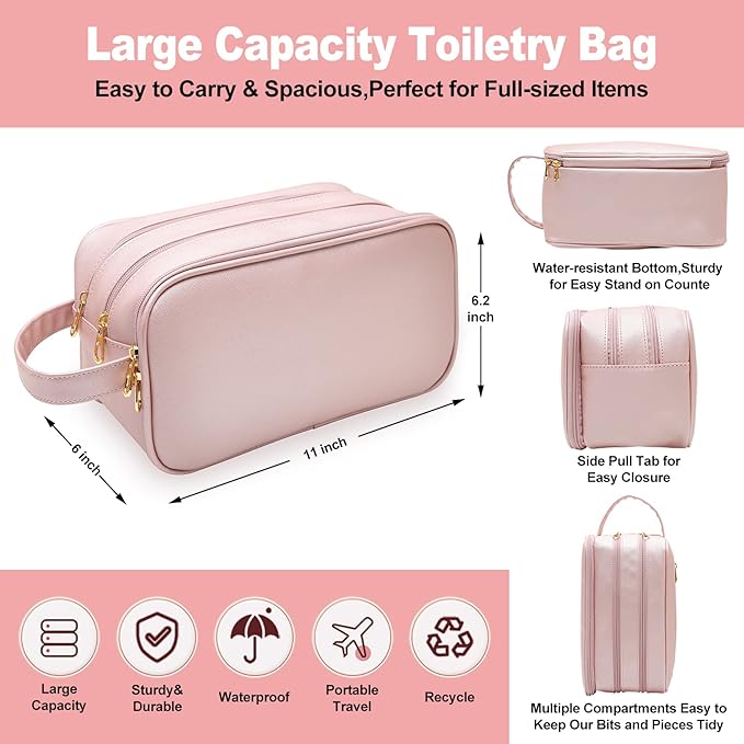Makeup Bag for Women, Water Resistant Toiletry Bag for Travel Essentials, Dorm Room Essentials for Girl, Toiletry Organizer Dopp Kit for Toiletries Accessories, Mother's Day Graduation Gifts for Her