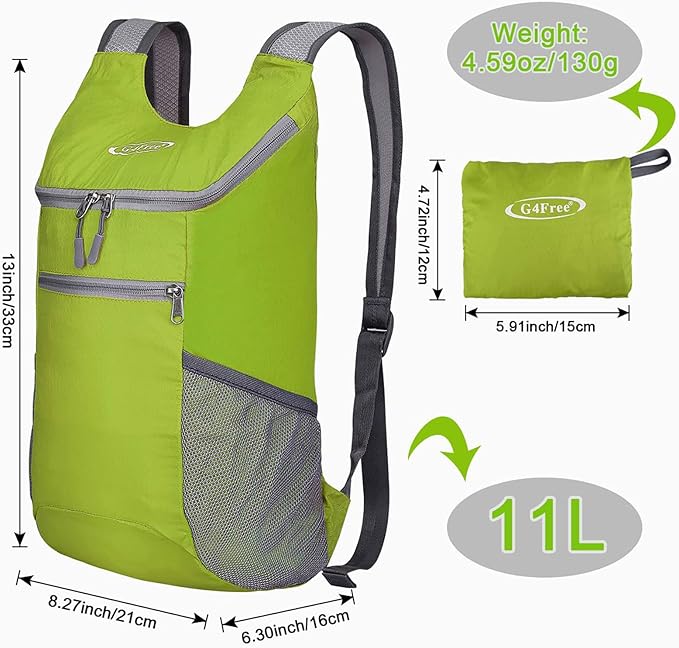 G4Free Lightweight Packable Hiking Backpack for Men Women Small Hiking Daypacks Foldable Shoulder Pack Casual Outdoor Bag 11L