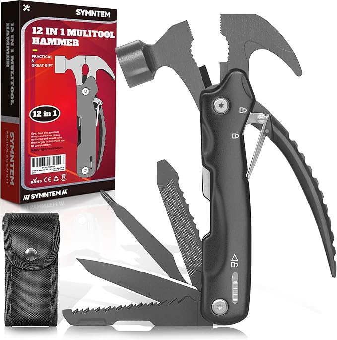 12-in-1 Multitool Hammer, Ideal Camping Companion ，Father's Day Treat, Unique Birthday Gift for Men，Versatile Gift for Him