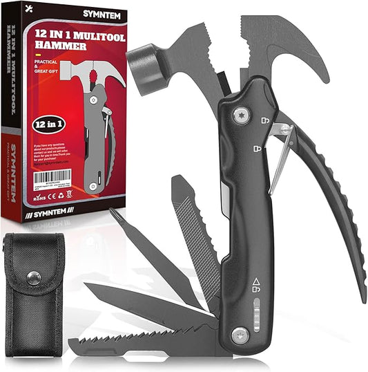 12-in-1 Multitool Hammer, Ideal Camping Companion ，Father's Day Treat, Unique Birthday Gift for Men，Versatile Gift for Him