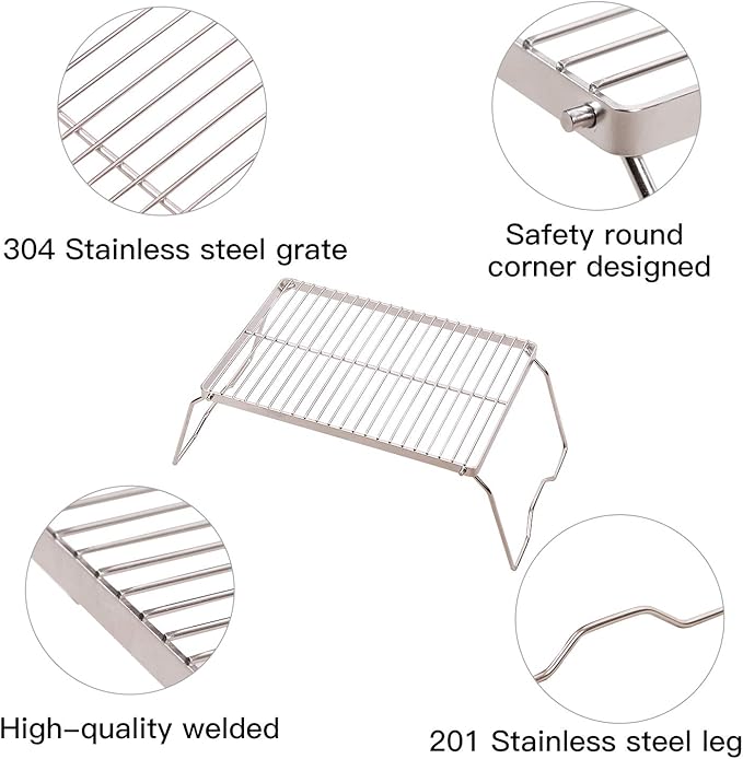 REDCAMP Folding Campfire Grill 304 Stainless Steel Grate, Heavy Duty Portable Camping Grill with Carrying Bag, Medium