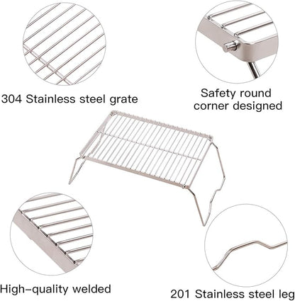 REDCAMP Folding Campfire Grill 304 Stainless Steel Grate, Heavy Duty Portable Camping Grill with Carrying Bag, Medium