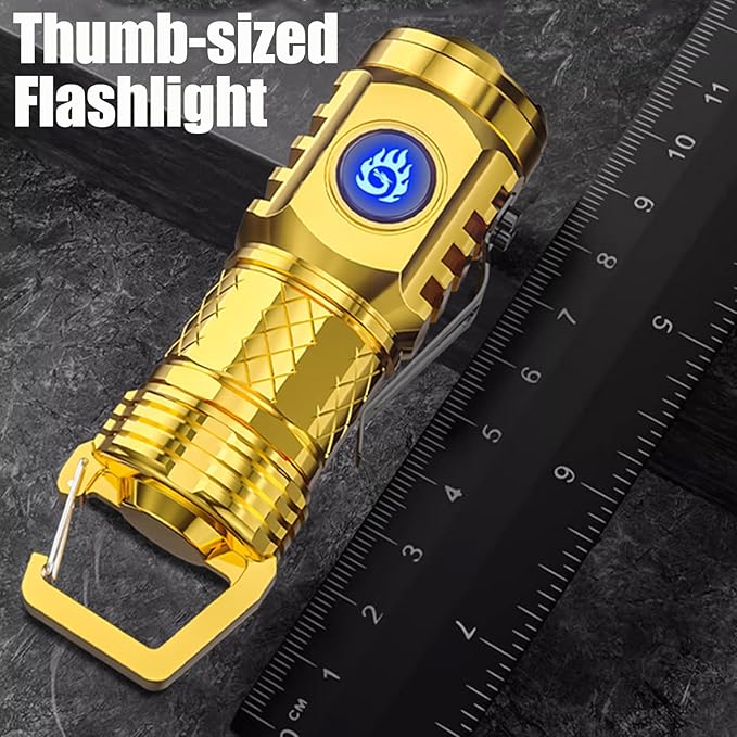 German Three-eyed Monster Mini Flashlight Thumb Flashlight, Mini Flash Super Power Flashlight, Multi-Functional Mini Pen Clip Flashlight Light Steel High Lumen Rechargeable Waterproof (Red+Gold)