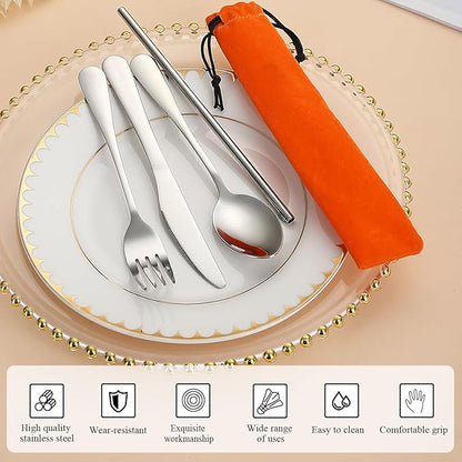 Kyraton Portable Flatware, Reusable Camping Flatware, Bento Box Flatware, Silverware For School/Work/Office/Outdoor, Dishwasher Safe, Set of 4 Pieces