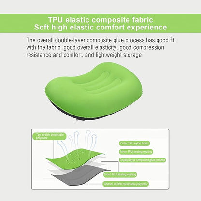 Portable Inflatable Neck Pillow for Outdoor Travel, Camping, Office Naps-Polyester ，Color Available-Simple and Comfortable (16.5 * 12.6 * 4.3in, Green)