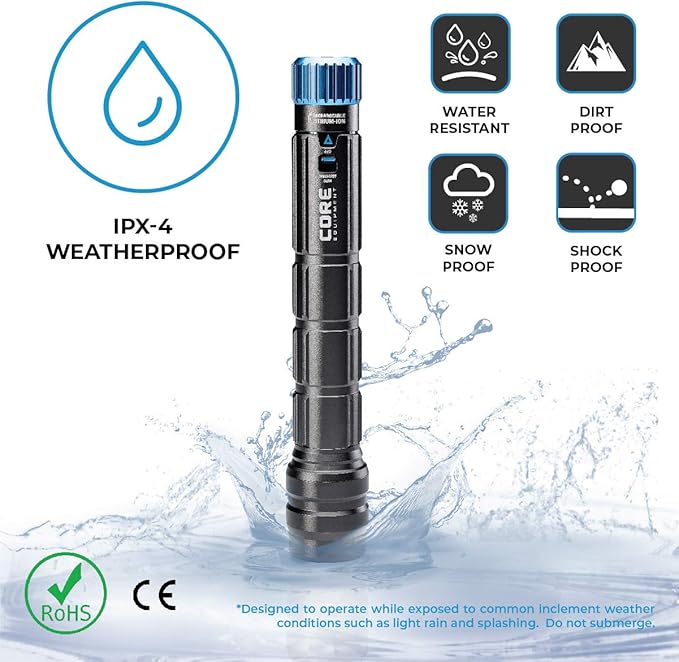 CORE 1500 Lumen CREE LED Rechargeable Camping Emergency Flashlight, Lithium Ion Batteries, Auto-dimming