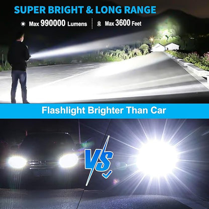 Rechargeable Flashlights High Lumens, 990,000 Lumen Brightest Led Flashlight with 5 Modes & 12H Long Runtime, Powerful Waterproof Handheld Flash Light, Super Bright Flashlight for Home, Camping