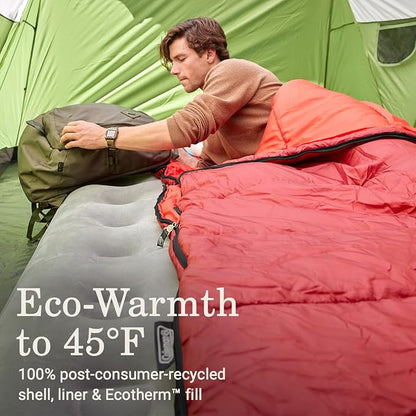 Coleman Flatlands Sleeping Bag, Made from 100% Recycled Material, Cool Weather Adult Sleep Sack