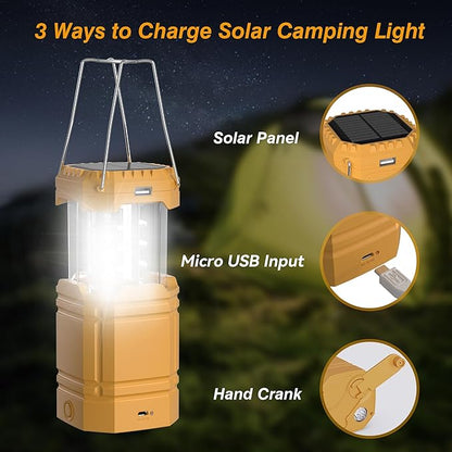 3000 Large Capacity Hand Crank Solar Camping Lantern, Portable Ultra Bright LED Torch, 23-26 Hours Running Time, USB Charger, Electronic Lantern for Outdoor