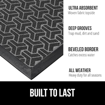 GORILLA GRIP 100% Waterproof All-Season WeatherMax Doormat, 47x35, Durable Natural Rubber, Stain and Fade Resistant, Low Profile, Indoor Outdoor Door Mats, Easy Clean Patio Entry Mat, Slate Geometric