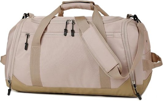 Gym Bag for Men Women, Large Sports Travel Duffle Bag with Wet Pocket & Shoe Compartment, 35L Waterproof Lightweight Carry On Overnight Weekender Bag for Workout, Fitness, Business - Beige