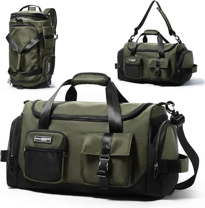 Duffel Backpack 22.5L With Shoe Compartment Waterproof Olive Green Gym Bag Travel Duffle Backpacks Weekend Shoulder Carry On Bag (3 In 1)