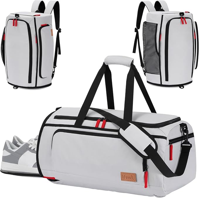 Lifewit Gym Bag for Men & Women with Shoe Compartment, 40L Carry On Duffle Bag for Travel, 3 In 1 Waterproof Weekender Workout Overnight Sports Backpack with Dry and Wet Seperation, Silver Gray