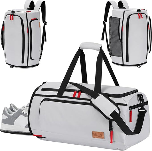 Lifewit Gym Bag for Men & Women with Shoe Compartment, 40L Carry On Duffle Bag for Travel, 3 In 1 Waterproof Weekender Workout Overnight Sports Backpack with Dry and Wet Seperation, Silver Gray