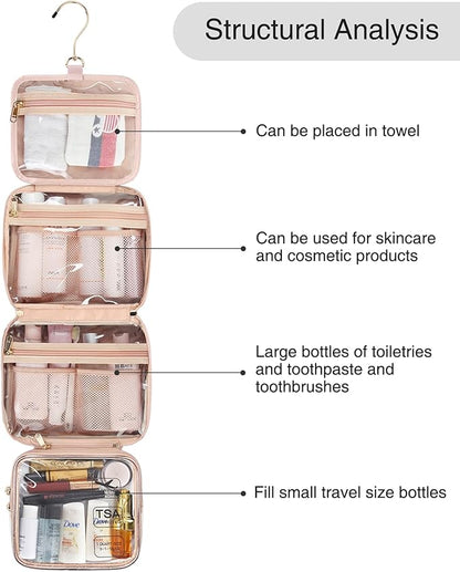 Travel Makeup Bag Hanging Toiletry Bag for Women Men TSA Approved Clear Bag Toiletries Waterproof Cosmetic Bag Toiletry Bag Travel Toiletry Organizer for Bathroom Shower, Rose Gold