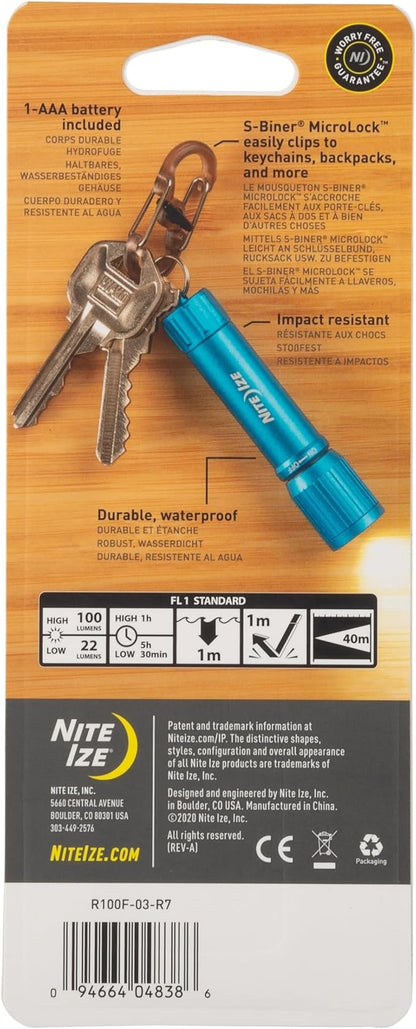 Nite Ize Radiant 100 Keychain Flashlight - Waterproof Mini Keychain Flashlight with Bright 100 Lumen Light - Waterproof Flashlight for Backpacks and Keys - Keychain Flashlight - Blue