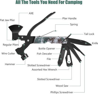 Mens Gifts Camping Accessories Multitool Camping Gear Unique Gifts for Men Dad Husband 16 in 1 Survival Gear and Equipment Camping Gadgets Stocking Stuffers for Men Hunting Hiking Mini Axe Hammer