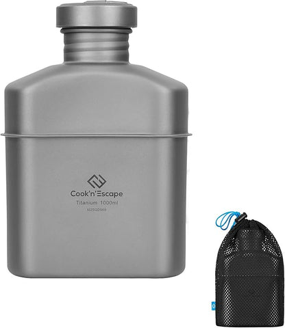 COOK'N'ESCAPE Titanium Camping Cookware Titanium Canteen Mess kit, Camping Canteen with Pot and Pan Set, Portable Lightweight Cookware for Outdoor Hiking Backpacking Picnic