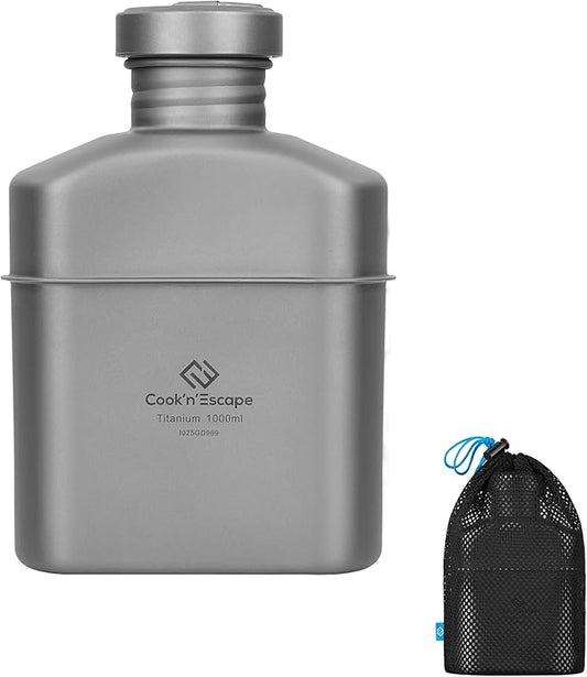 COOK'N'ESCAPE Titanium Camping Cookware Titanium Canteen Mess kit, Camping Canteen with Pot and Pan Set, Portable Lightweight Cookware for Outdoor Hiking Backpacking Picnic