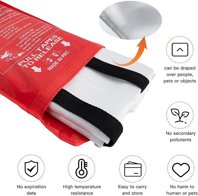 Fire Blanket for Home and Kitchen, 2 Pack Emergency Fire Blanket with Gloves, 40”x 40” Fire Extinguisher Blanket, Fire Suppression Blanket Fire Retardant Blanket for Camping Car Survival
