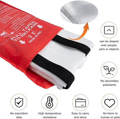 Emergency Fire Blanket 4 Pack, 40” x 40” Fire Suppression Blanket Fireproof Fiberglass Blanket for Home Survival, Fire Retardant Blanket Fire Extinguisher Blanket with Gloves for Kitchen Camping