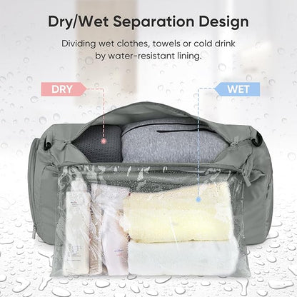 BALEINE Gym Bag for Women and Men, Duffel Bag for Sports, Gyms and Weekend Getaway, Waterproof Dufflebag with Shoe and Wet Clothes Compartments, Lightweight Carryon Gymbag (Silver)