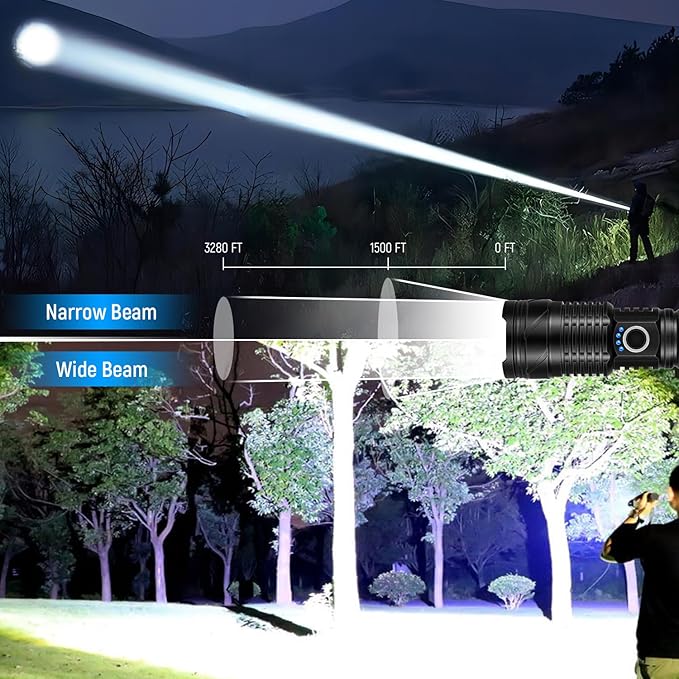Rechargeable LED Flashlights High Lumens(ΒATTERY Included), 990,000 Lumens Super Bright Flashlight, Powerful Waterproof Flash Light Multifunctional Flashlights for Home Camping