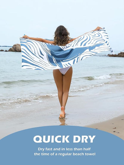 Eunzel Microfiber Beach Towel, Quick Dry Travel Towel Large Sand Free Towel for Beach, Camping, Swim Pool, Gym, Sports& Yoga 71"x32", Whale Blue