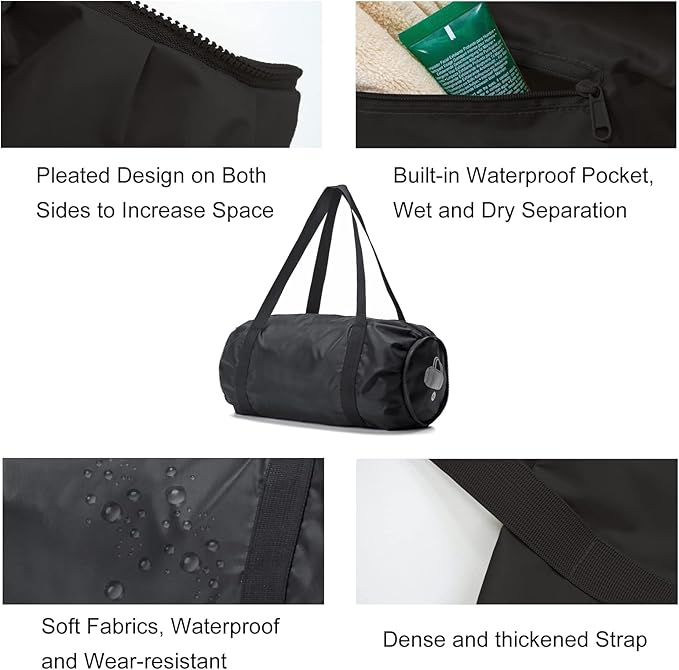 Small Sport Gym Bag for Adults, 25L Waterproof Duffle Bag with Wet and Dry Compartment Foldable Gym Tote Bag for Workouts, Sports, Travel (Black)