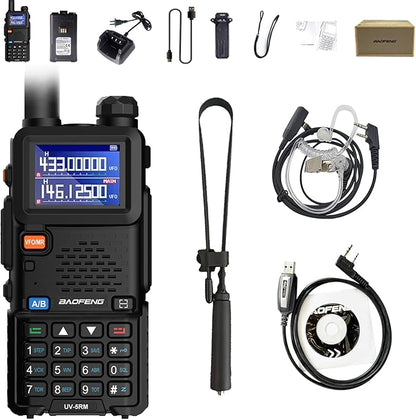 BAOFENG UV-5RM Two Way Radio Multi-Band Long Range Walkie Talkie NOAA USB-C Charging Upgrade of UV-5R Ham Radio Air Band 1.77in LCD Screen with Acoustic Headset Kit