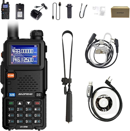 BAOFENG UV-5RM Two Way Radio Multi-Band Long Range Walkie Talkie NOAA USB-C Charging Upgrade of UV-5R Ham Radio Air Band 1.77in LCD Screen with Acoustic Headset Kit