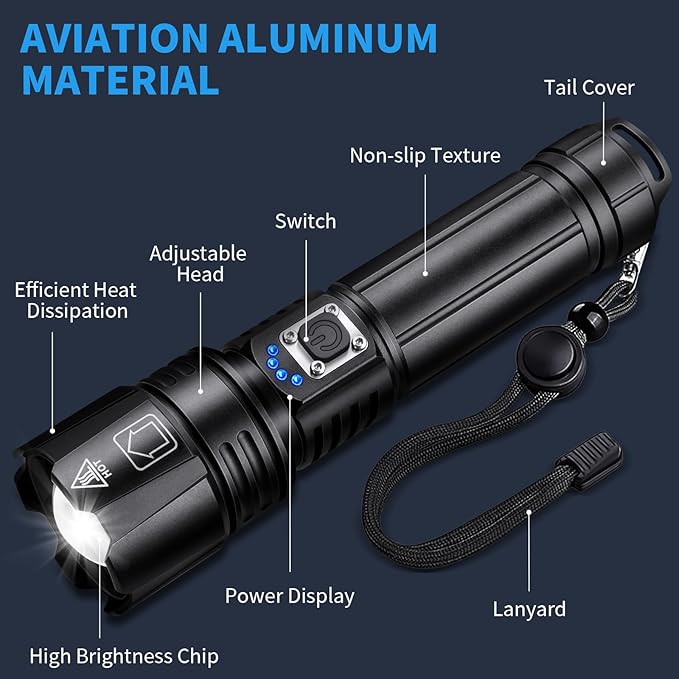Rechargeable Flashlights High Lumens, 990,000 Lumen Brightest Led Flashlight with 5 Modes & 12H Long Runtime, Powerful Waterproof Handheld Flash Light, Super Bright Flashlight for Home, Camping
