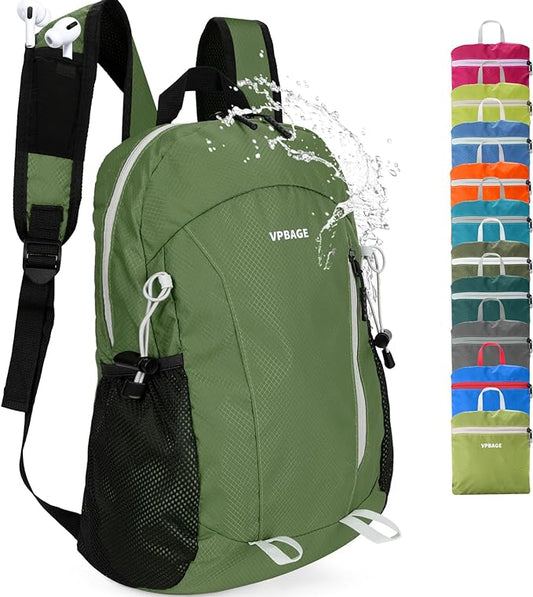 15L Highly Water-resistant Hiking Daypack, Small Backpack Travel Outdoor, Lightweight Day Pack with Tool Loops(Army Green)