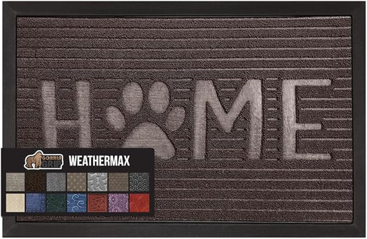 GORILLA GRIP 100% Waterproof All-Season WeatherMax Doormat, Durable Natural Rubber, Stain and Fade Resistant, Low Profile, Indoor Outdoor Door Mats, Easy Clean Patio Entrance Mat, Espresso Home Paw