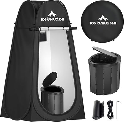 Pankay Camping Toilet with Pop up Privacy Tent, X Large Portable Toilet Potty for Adults, Outdoor Camping Shower Tents Changing Room, Instant Pop Up, Washable Foldable Camp Toilet Kit with Carry Bag