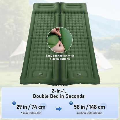Camping Mattress Extra Thick 5in, Sleeping Pad for Camping with Pillow, Single Backpacking Camping Mat Built-in Pump, Self Inflating Sleeping Pad, Sleep Mat Holds 440 lbs, 40D Nylon, Repair Kit