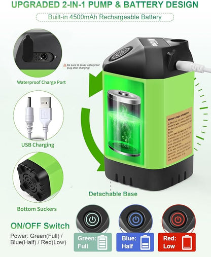 AUTOPkio Portable Camping Shower Pump - Camp Shower with Outdoor Showerhead Sprayer & Rechargeable 4500mAh Battery Pump for Camping, Travel, Hiking, Car Washing, Pet Bath(Green)